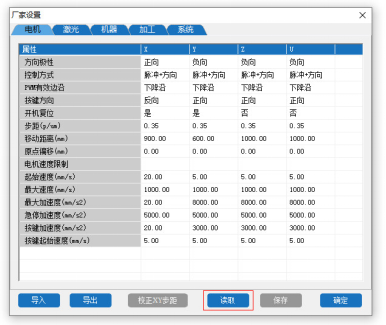 進入廠家參數頁面,點擊“讀取”